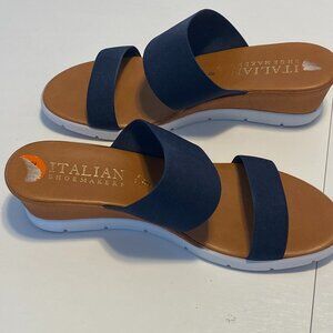 Italian shoemakers strap wedge slip on sandal